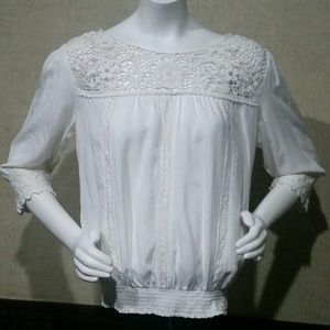 Vintage White Crochet Lace Blouse Size M